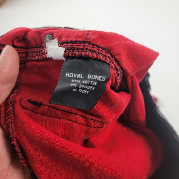 Royal Bones Tripp Skinny Jeans Black Red Buffalo Check Split Goth Women's Small - Picture 6 of 11